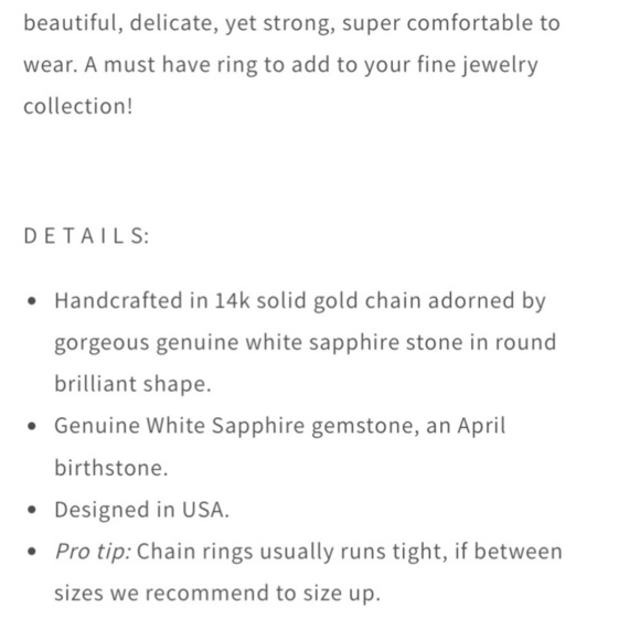 CLAIRE JEWELRY & CO NEW! Catina Solid 14K Chain Ring White Sapphire 0.25ct 4mm - Picture 3 of 11